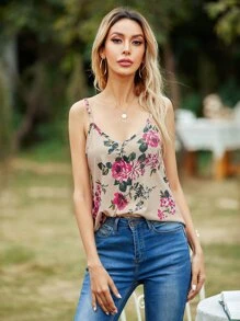 SHEIN VCAY 花卉圖案吊帶上衣 - 彩色 - 查看 3