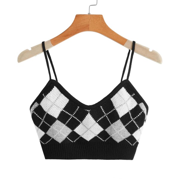 

Argyle Pattern Knit Top, Black