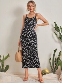 SHEIN Maternity Ditsy Floral Knot Front Slip Dress - Multicolor - View 1