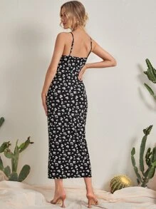 SHEIN Maternity Ditsy Floral Knot Front Slip Dress - Multicolor - View 2