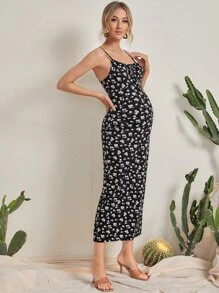 SHEIN Maternity Ditsy Floral Knot Front Slip Dress - Multicolor - View 4