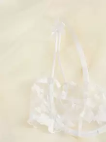 Conjunto De Lencería Con Brasier Y Braguitas De Malla Con Corazón Bordado - Blanco - Ver 4