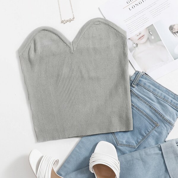 

Plus Tube Rib Knit Top, Light grey