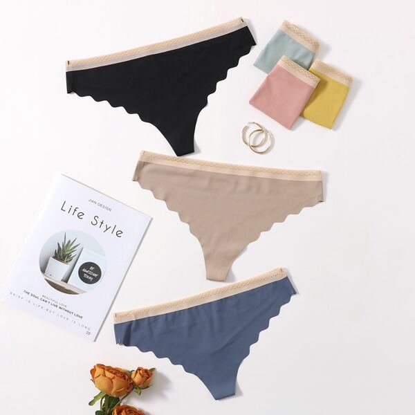 

6pack Plus Scallop Trim Panty Set, Multicolor