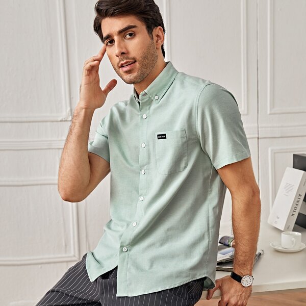 

Men Patched Detail Pocket Front Shirt, Mint green