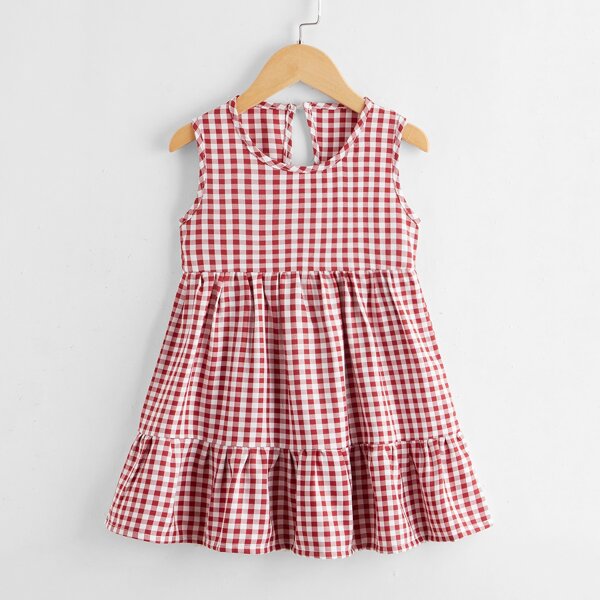 

Toddler Girls Gingham Smock Dress, Red and white