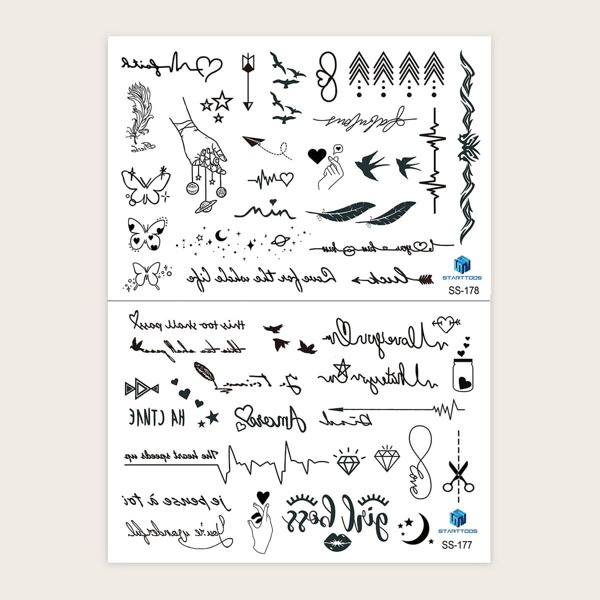 

2sheets Butterfly & Diamond Tattoo Sticker, Black