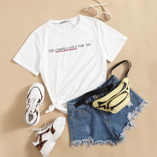 

Round Neck Letter Graphic Tee, White