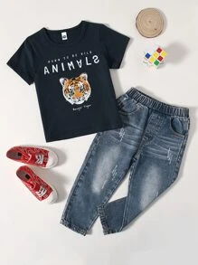 Toddler Boys Tiger Print Tee & Jeans - Multicolor - View 1