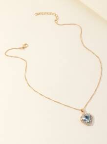 Rhinestone Heart Charm Necklace - Baby Blue - View 2