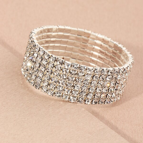 

Rhinestone Decor Wide Bangle, Silver