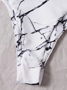 SHEIN Swim 夏季海灘大理石印花鏈狀比基尼套裝 - 黑與白 - 查看 4