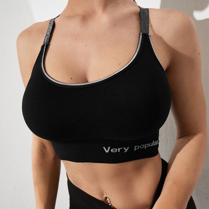 

Medium Support Criss Cross Tape Sports Bra, Black