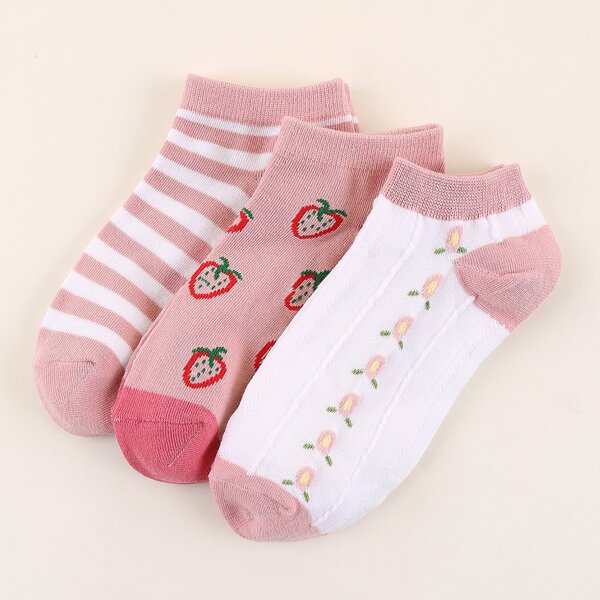 

3pairs Cartoon Graphic Ankle Socks, Multicolor