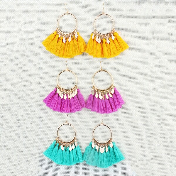 

3pcs Tassel Design Drop Earrings, Multicolor