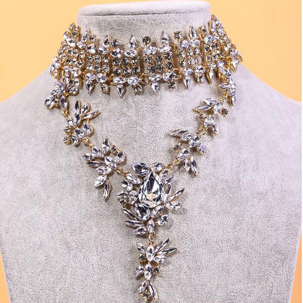 

Gemstone Decor Layered Necklace, White