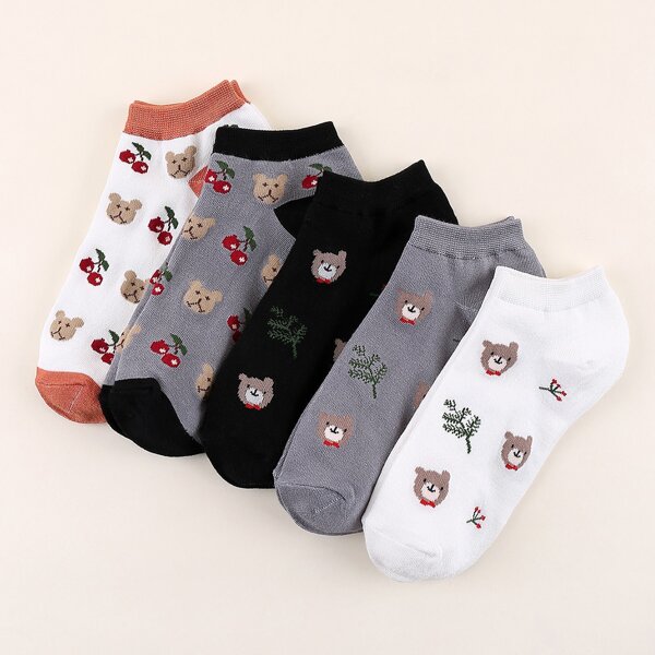 

5pairs Cartoon Graphic Ankle Socks, Multicolor