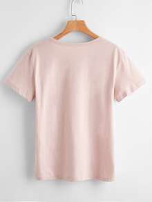 SHEIN LUNE ECG & Wine Print Tee - Baby Pink - View 2