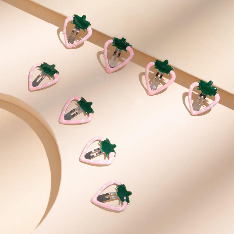 

8pcs Strawberry Design Hair Clip, Multicolor