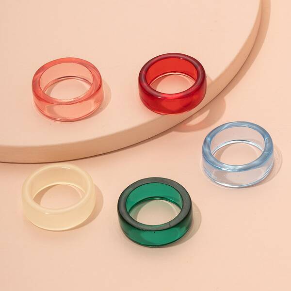 

5pcs Colorful Resin Ring, Multicolor
