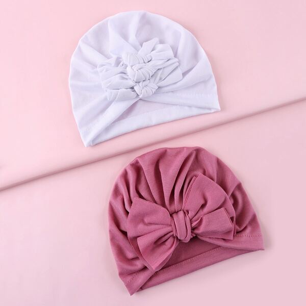 

2pcs Baby Bow Decor Hat, Multicolor