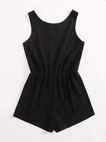 SHEIN VCAY Mono tank con botón delantero de cintura con cordón - Negro - Ver 2