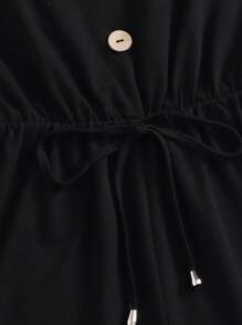SHEIN VCAY Mono tank con botón delantero de cintura con cordón - Negro - Ver 4