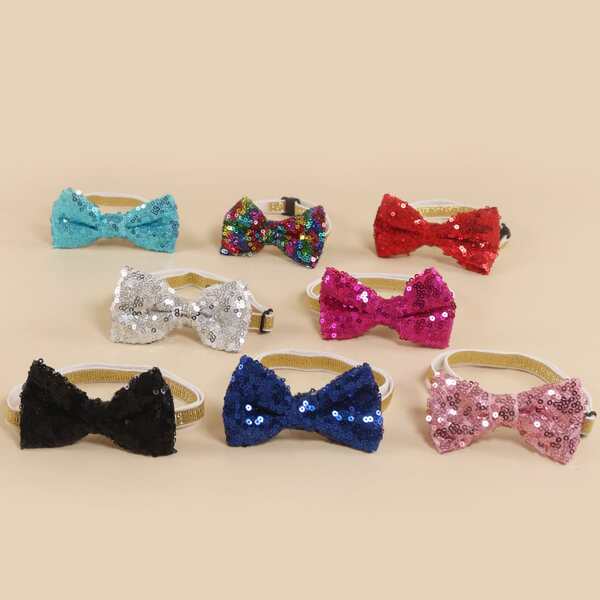 

1pc Sequin Decor Random Color Pet Bow, Multicolor