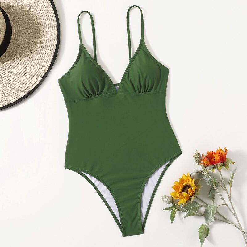 

Solid Cami One Piece Swimsuit, Green