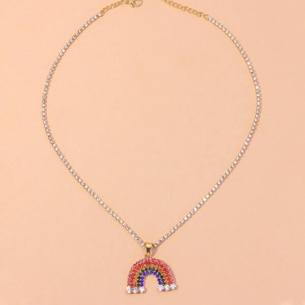

Rhinestone Rainbow Charm Necklace, Gold