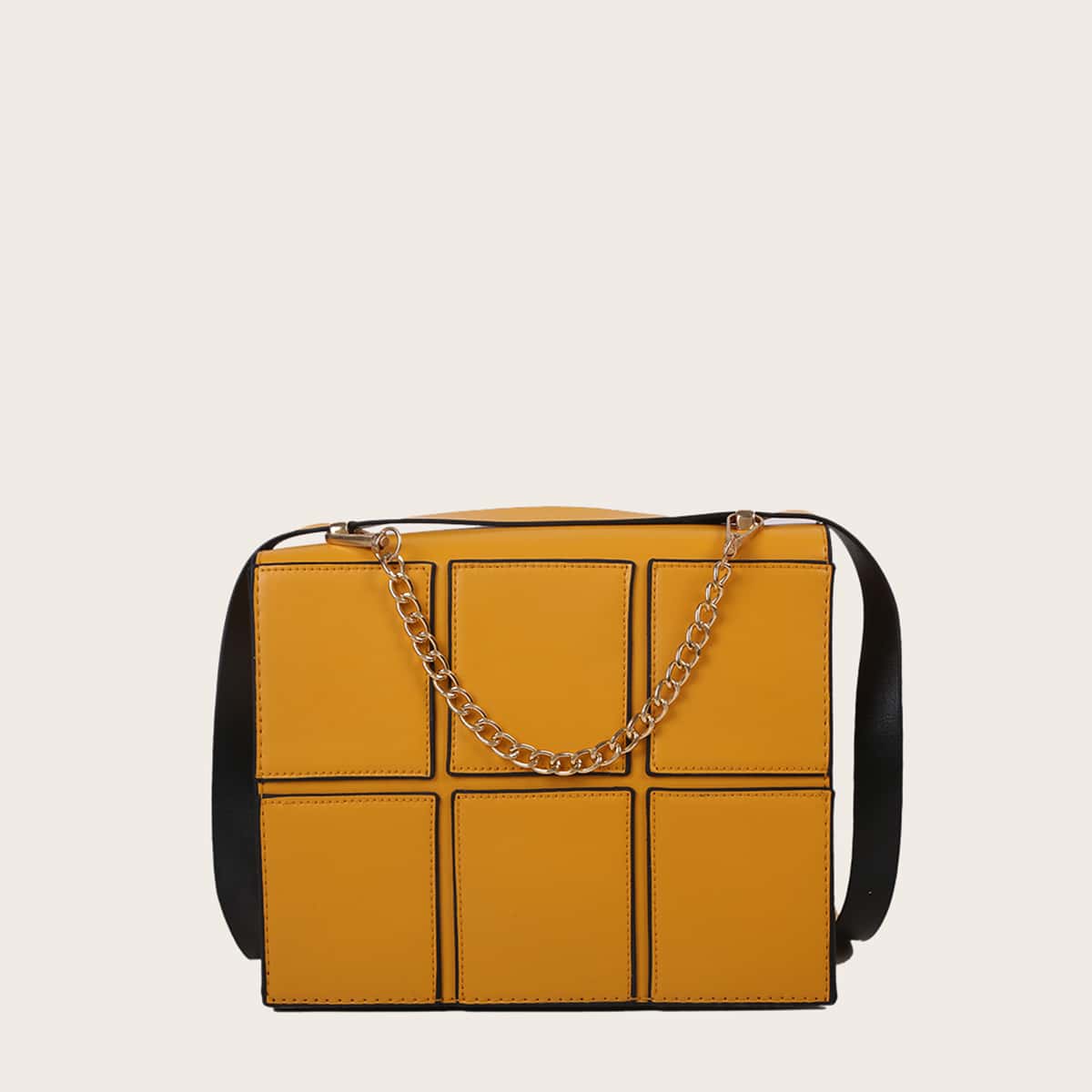 

Solid Patched Crossbody Bag, Yellow