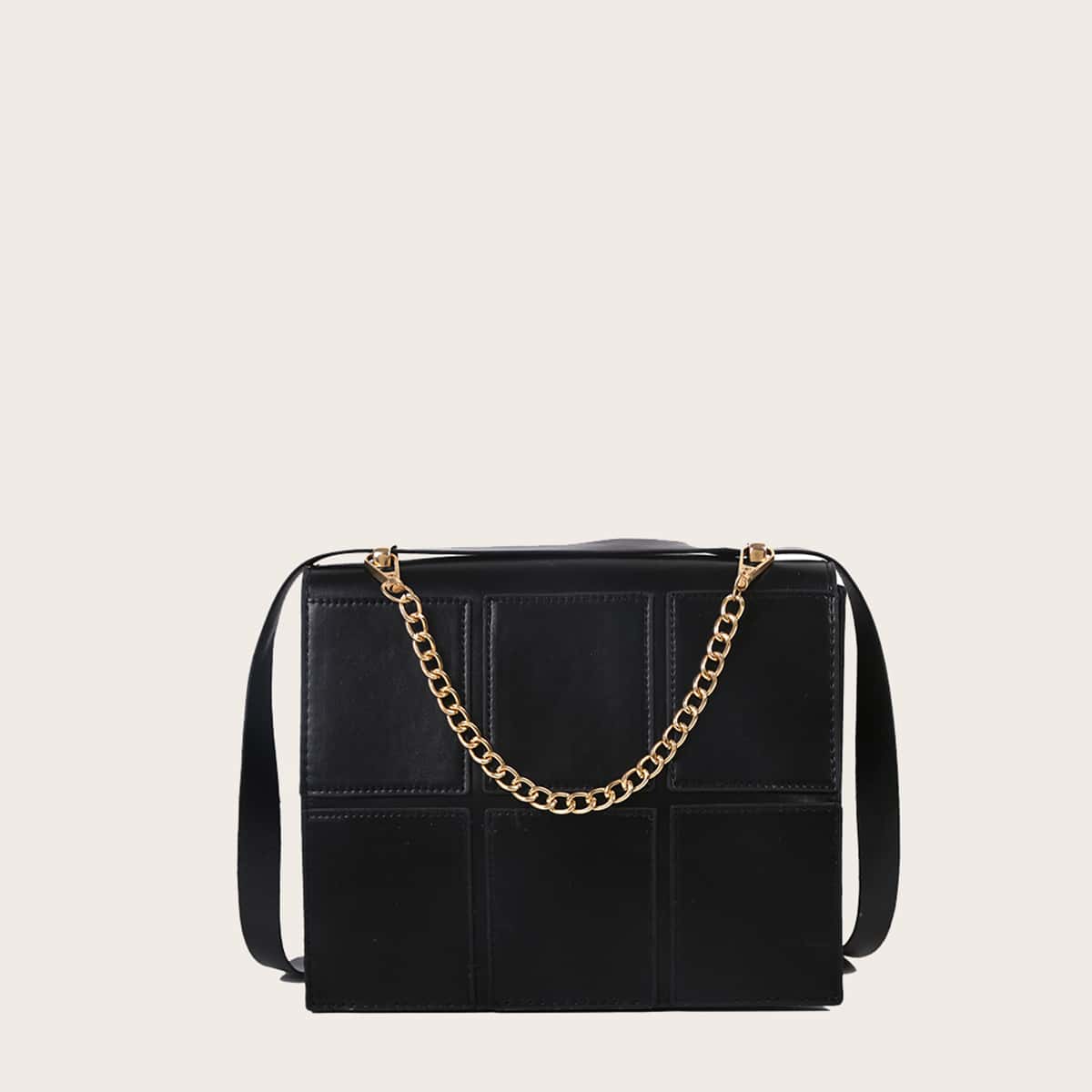 

Solid Patched Crossbody Bag, Black