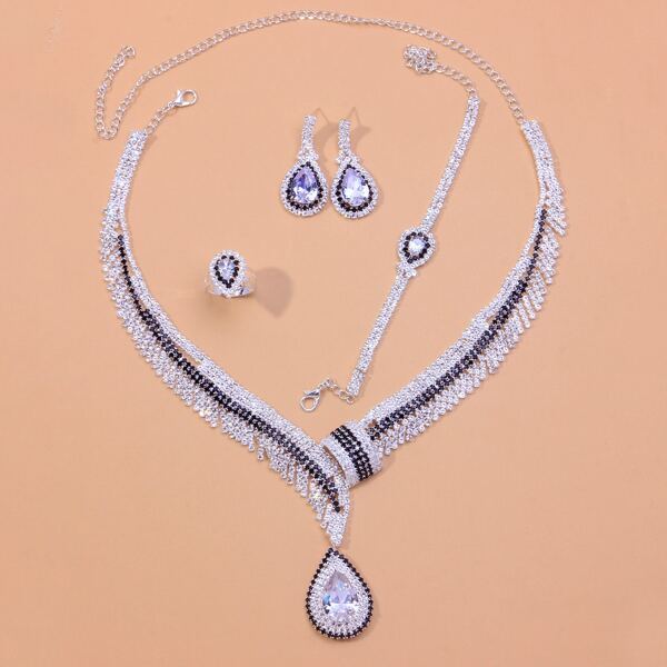 

5pcs Rhinestone Water Drop Decor Jewelry Set, Silver