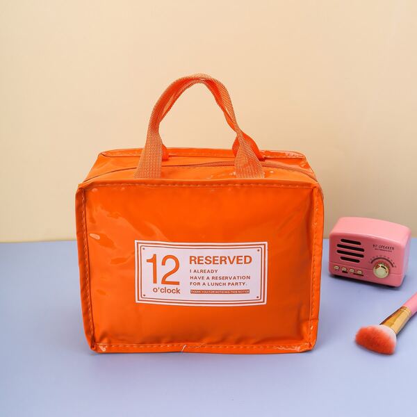 

1pc Slogan Graphic Insulated Lunch Bag, Orange