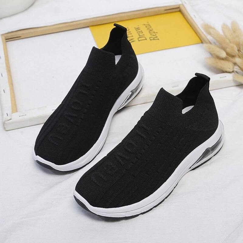 

Letter Graphic Slip On Knit Sneakers, Black