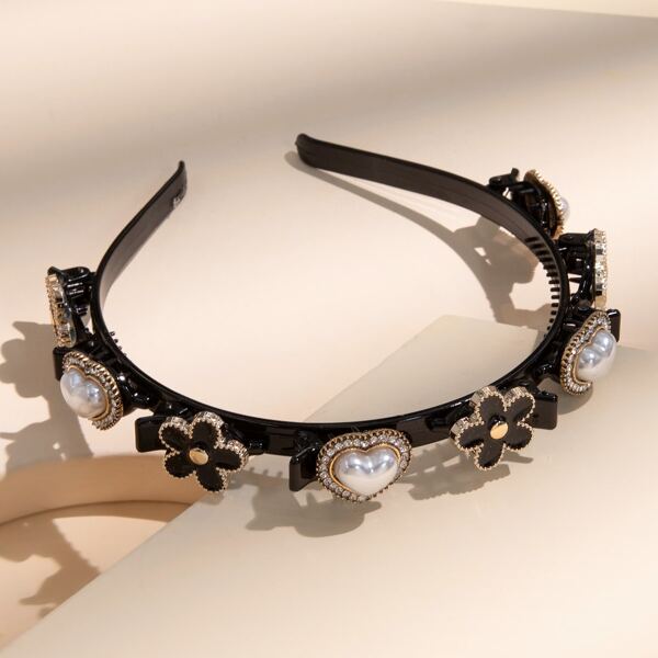 

Flower & Faux Pearl Decor Hair Hoop, Multicolor