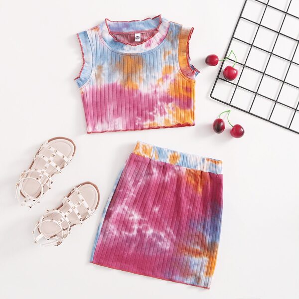 

Toddler Girls Tie Dye Lettuce Trim Tank Top & Skirt, Multicolor
