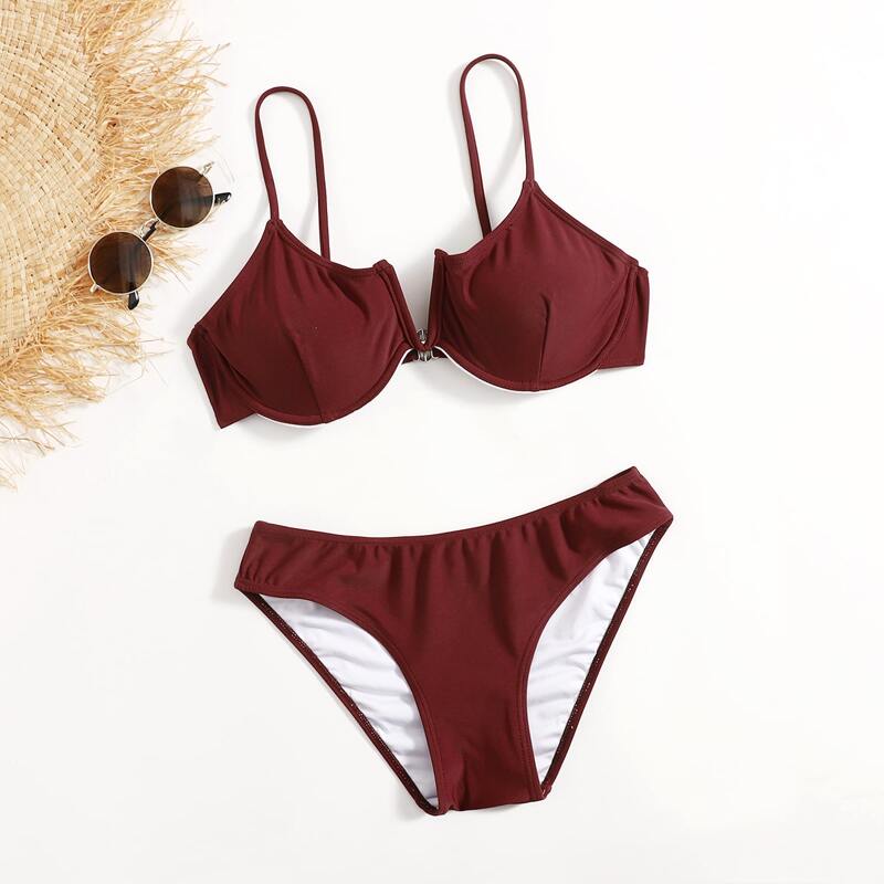 

Solid Underwire Bikini Swimsuit, Burgundy