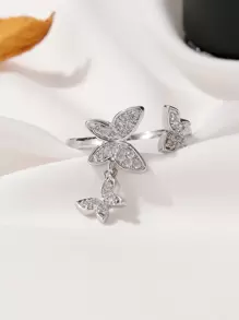Anillo con diseño de mariposa con diamante de imitación
