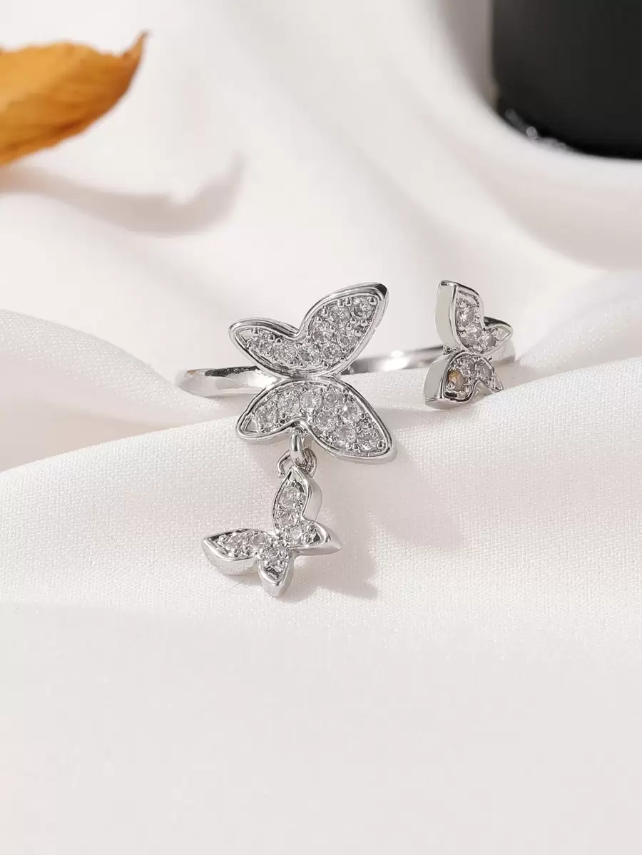 Anillo con diseño de mariposa con diamante de imitación