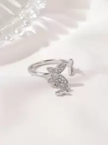 Anillo con diseño de mariposa con diamante de imitación