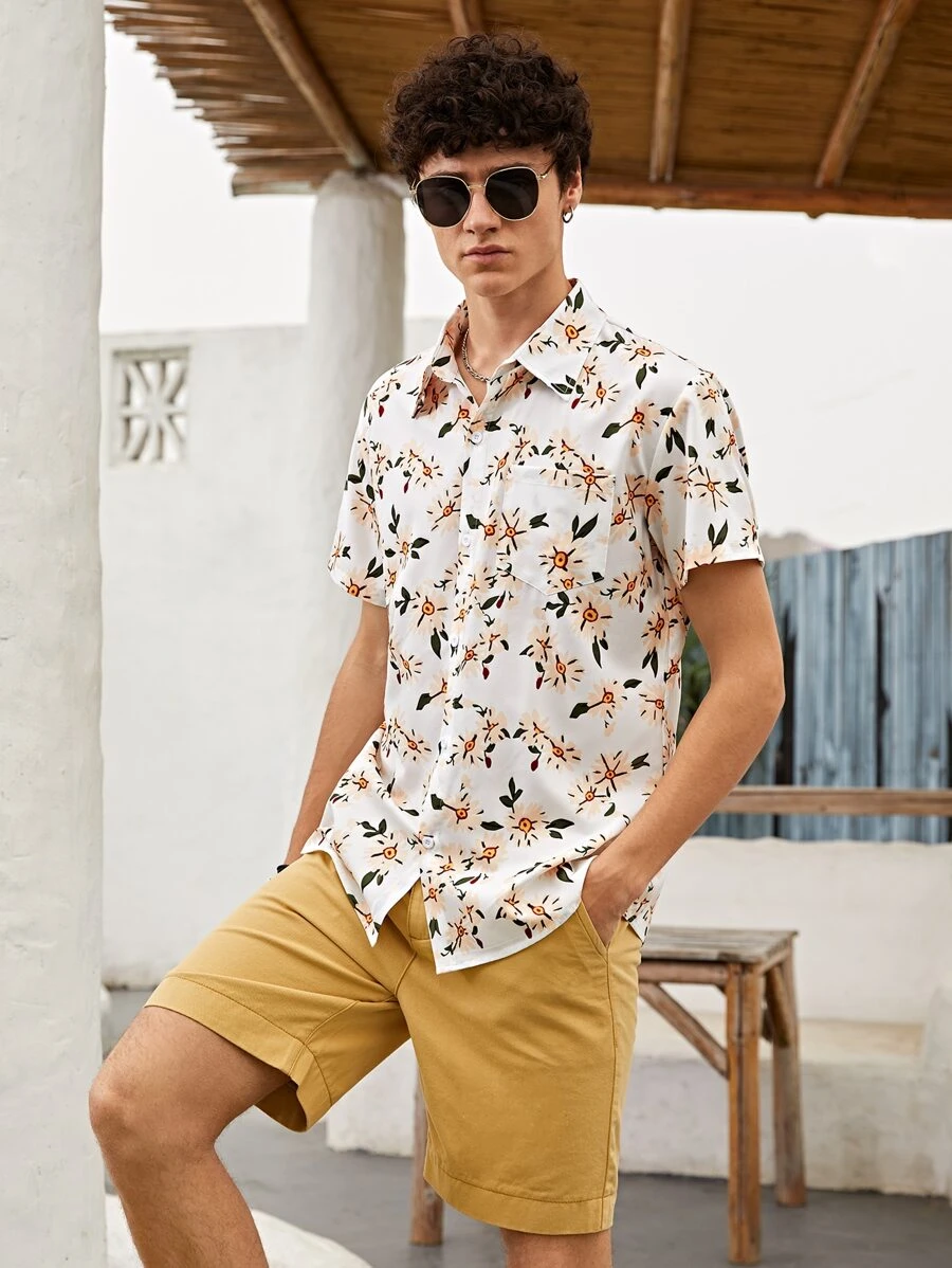 Manfinity 男士滿版花卉夏威夷襯衫 - 彩色 - 查看 1