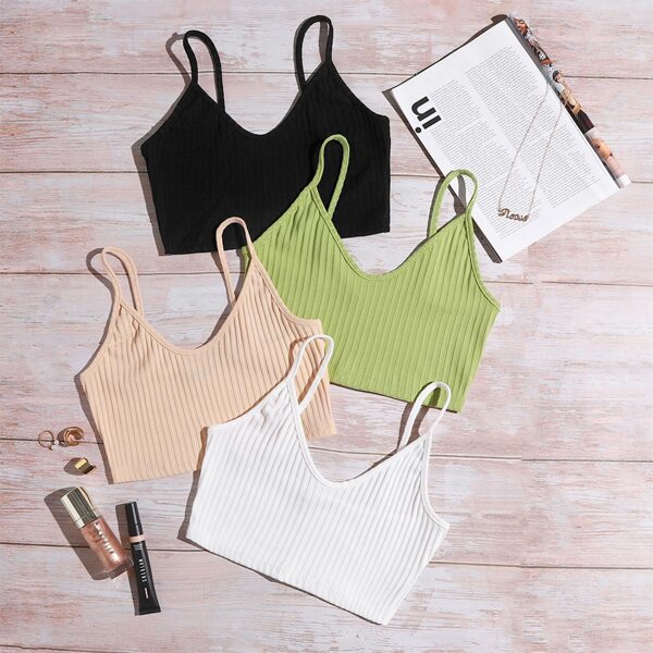 

4pcs Rib-knit Cami Top, Multicolor