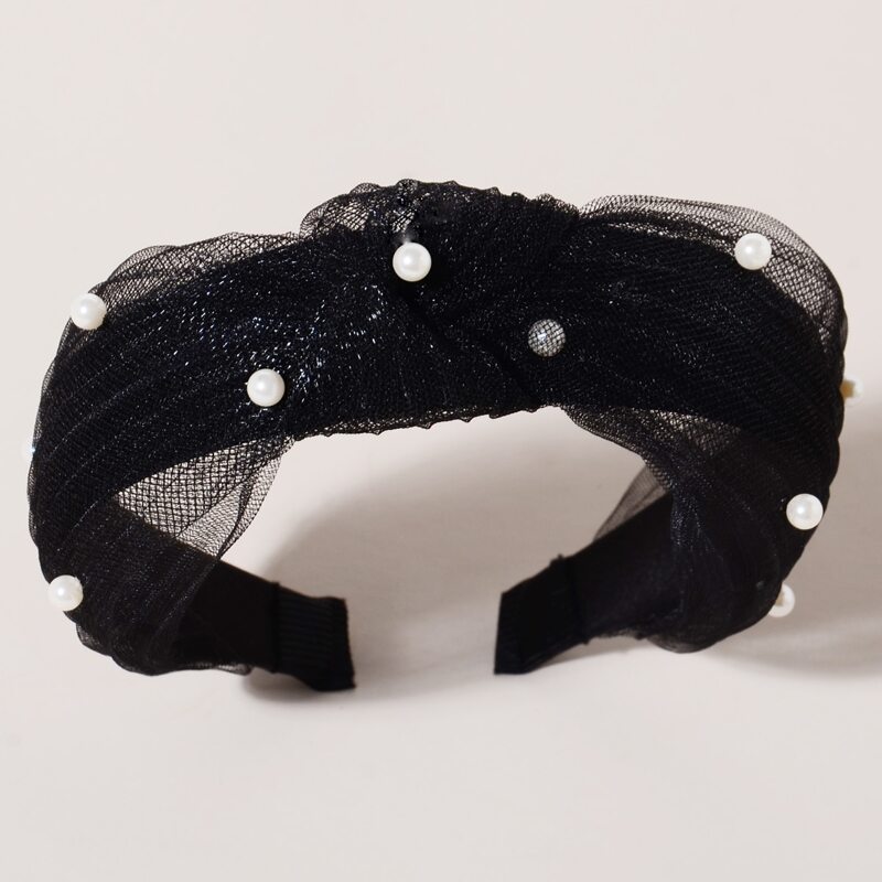 

Faux Pearl Decor Mesh Hair Hoop, Black