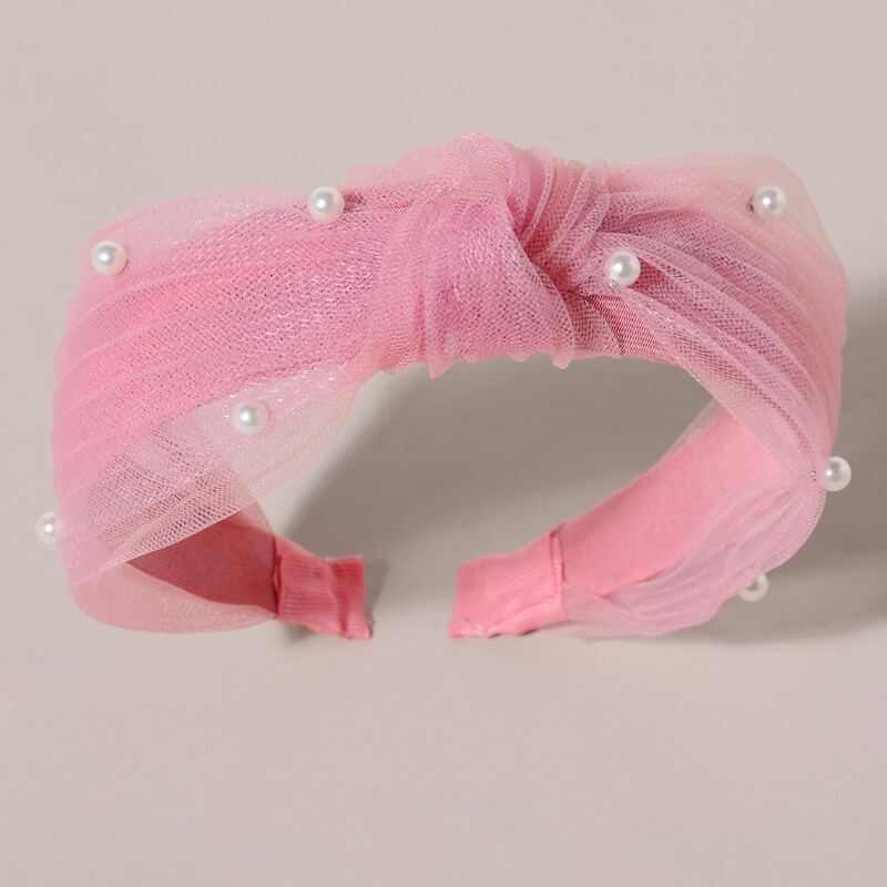 

Faux Pearl Decor Mesh Hair Hoop, Pink