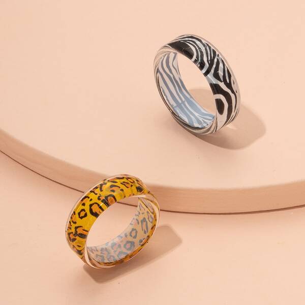 

2pcs Leopard Print Ring, Multicolor