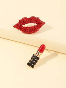 2入組水鑽嘴唇和口紅設計耳釘