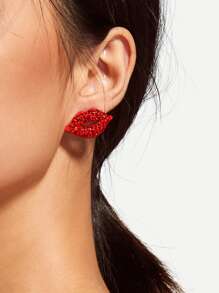 2入組水鑽嘴唇和口紅設計耳釘