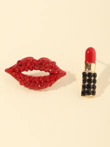 2入組水鑽嘴唇和口紅設計耳釘