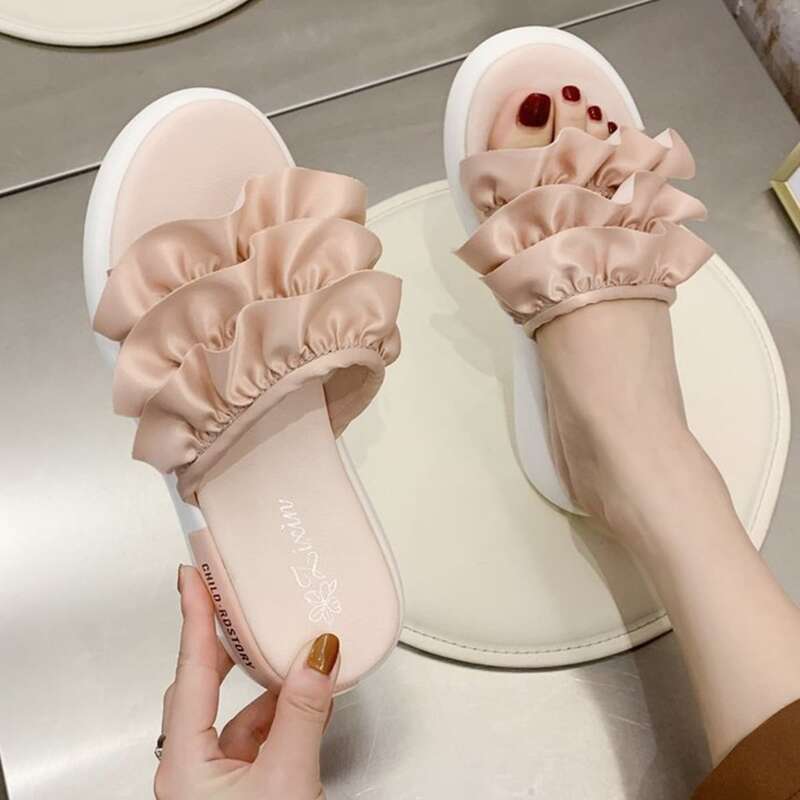 

Layered Ruffle Slide Sandals, Baby pink